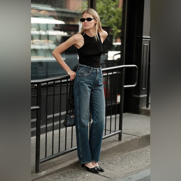 NWT AMO Jeans Annette High Rise Relaxed Fit Long Inseam (Dark Blue / Size 24)